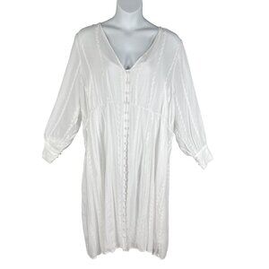 Torrid Womens 5X Button Up Long Sleeve Midi Challis White Dress Cottagecore Boho